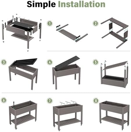 Elevate 33.7" Tall Raised Garden Bed with Wheels, Divisible Resin Planter Box with Drainage Gauge & Storage Shelf, Herb Planter for Garden Patio Backyard, Medium Gray (33.7" h)
