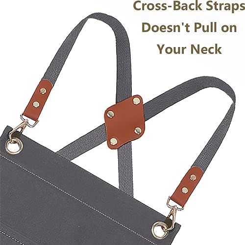 AFUN Chef Aprons for Women Men with Oversized Pockets, 12-Ounce Cotton Canvas Cross Back Water Repellent Apron (Grey)