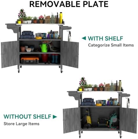 YITAHOME Rolling Potting Bench Outdoor Storage Cabinet, Lockable Wheels
