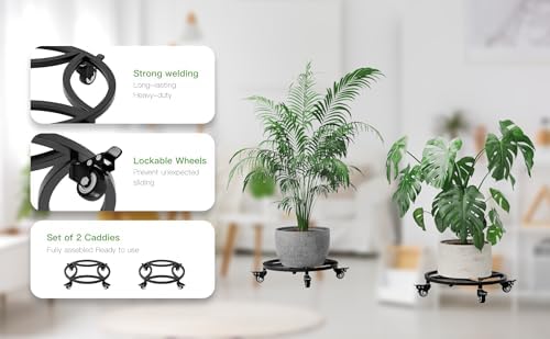 Zhongma 2 Pack Round Plant Caddy with Wheels, Dia.18"x3.5"H Fully Assembled