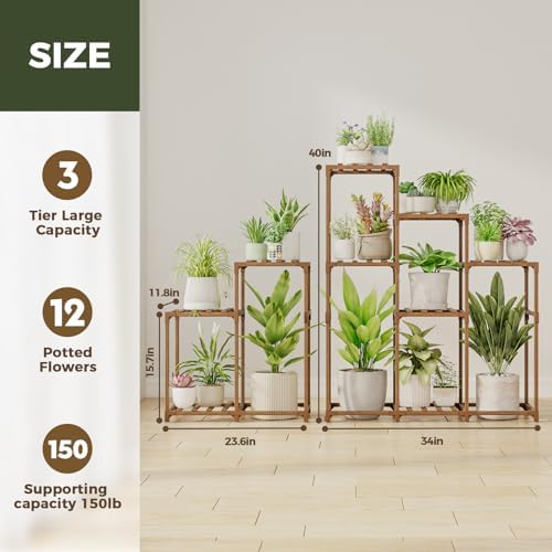 Bamworld 2 Sets Plant Stands Indoor Tall Shelves Outdoor for Multiple