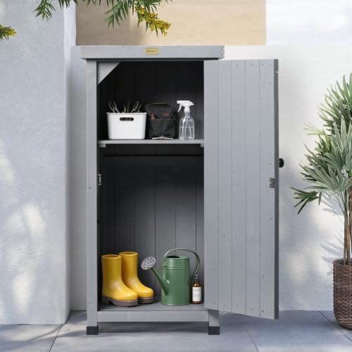 HABAU Outdoor Storage Cabinet for Patio, Garden Potting Bench Table with Shelves & Metal-Tabletop, Wooden Planting Work Station, Weatherproof
