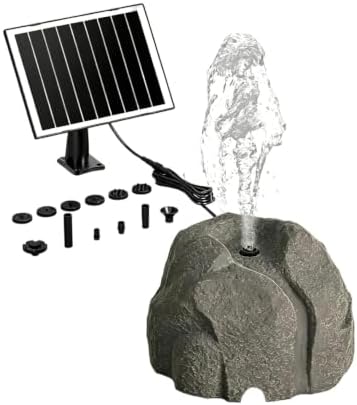 Solar Powered Rock Water Fountain, with Dry Run Protection, Resin Imitation Granite Bird Bath Fountain Pump, Outdoor Decorative Fountain for Garden, Patio & Backyard Landscape Decor,Type B