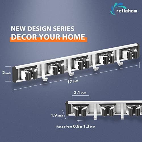 Broom Holder Wall Mount Mop Hanger Tools organizer 5Racks4Hooks,2P