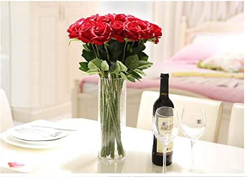 AMZALI Artificial Flowers, Real Looking Blush Fake Rose Long Stem Silk Artificial Rose Flowers Home Decor for Bridal Wedding Bouquet, Centerpieces Birthday Flowers Party Garden Floral Arrangement Red