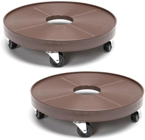 DeVaultEnterprises Devault 16 Inch Plant Dolly Multi-Pack, Heavy Duty Rolling Plant Caddy with Wheels for Large Pots and Planters, 500 lb Capacity, Made in USA (2, Espresso/Hole)