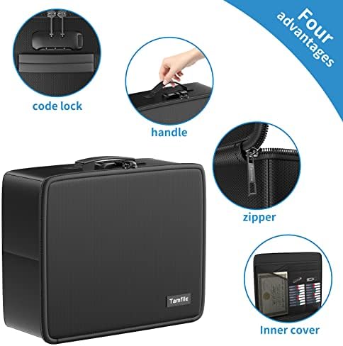 Fireproof Safe Photo Storage Box with 18 Inner 4" x 6" Clear Photo Cases, Portable Photo Organizer with Lock for Picture, Collapsible Photo Container with Handle and 18 Boxes 4 Sheet Label Stickers