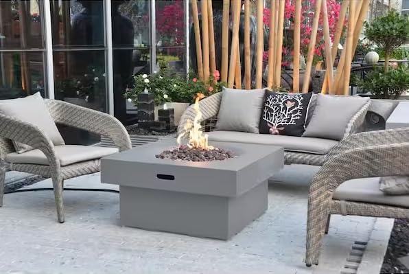 AMS Fireplace | Modeno | Branford | Firepit Table | Cover and Lava Rocks Included | (Fuel: Natural Gas - Light Gray)