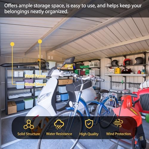 Storage Shed 12x10 FT, Large Metal Tool Shed for Outdoor Storage, Galvanized Steel Garden Shed with Lockable Doors for Patio, Backyard, Lawn, Grey