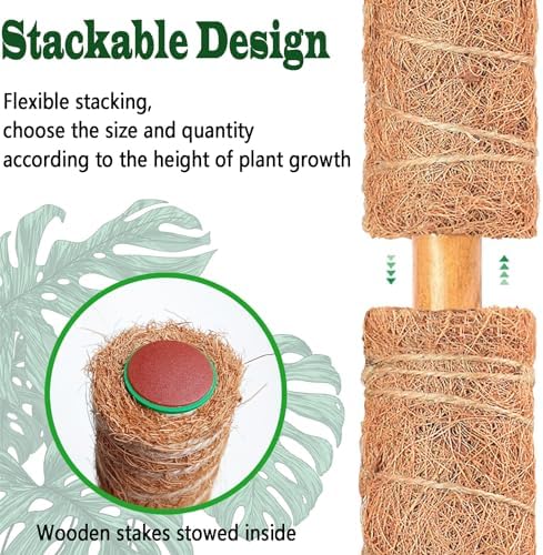 2 Pack 17 Inch Moss Pole, Stackable Moss Poles for Climbing Plants Monstera, Tall Plant Sticks Accessories, Large Coir Plant Support Stakes for Potted Plants Indoor, Pothos, Philodendron