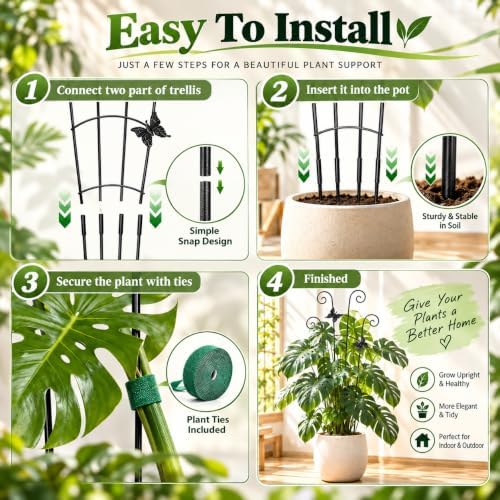 Coomin 32.6in Monstera Plant Support with Two Butterflies, 4P
