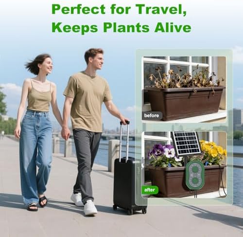 50FT Automatic Solar Drip Irrigation System, Solar Automatic Plant Waterer Kit, Supported 15 Pots, Indoor/Outdoor Irrigation Kit for Garden, Balcony & Patio Vacation Free