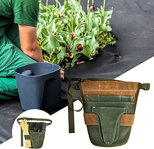 Handy Garden Tool Belt, with Multiple Pocket Heavy Duty Small Tool Belt Pouch Outdoor Gardening Tools Waist Belt for Women & Men Gardeners (Green and Brown)