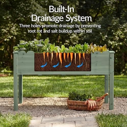 Best Choice Products Raised Garden Bed, Scalloped Design, Elevated Wood Planter Box Stand for Backyard, Patio, Balcony with Bed Liner, 48 x 24 x 30 Inches, 200 Pound Capacity - Sage
