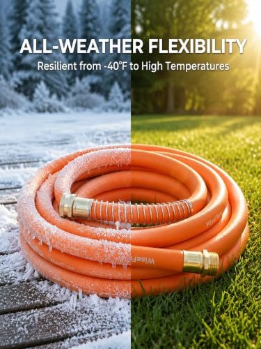 Wiseflow Garden Hose 150FT x 3/4", Heavy Duty Rubber Hose, Water Hose with Five Layered Braiding, Male Female Fittings, 1200PSI Burst, 300PSI Working for Yard, Car Wash, Pets (Orange)