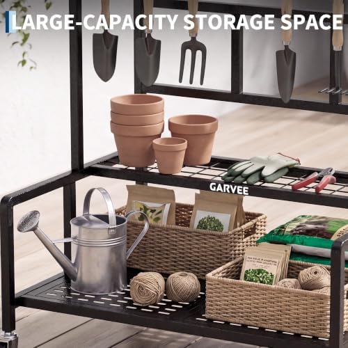 3-Tier Garden Tool Organizer with Wheels, Heavy-Duty Steel Garage Rack