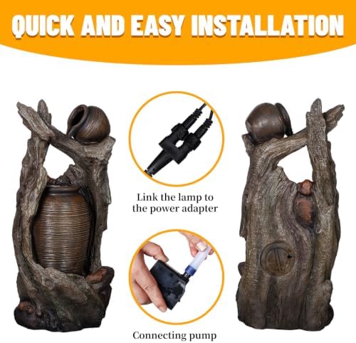 39.3" H Outdoor Water Fountain, Clay Pot Floor Standing Waterfall Fountain