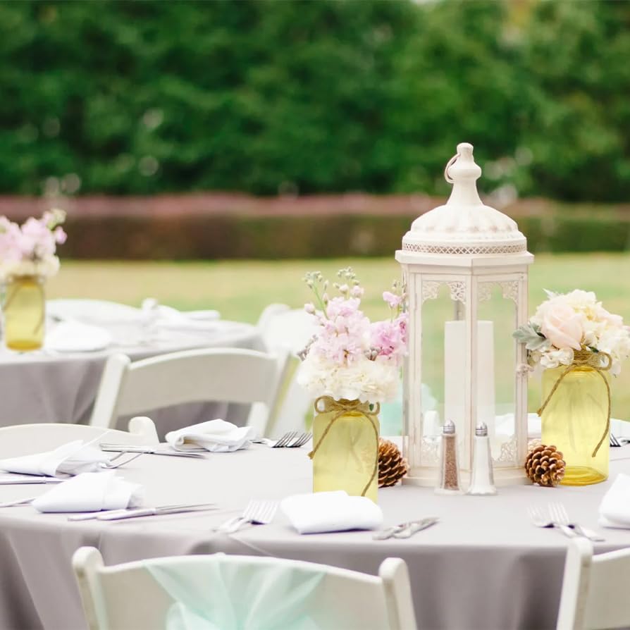 Vintage Glass Flower Vase,12 Pack Gold Amber Farmhouse Glass Centerpiece Vases Mason Jars for Weddings, Parties & Home Decor Bulk (12, Gold)