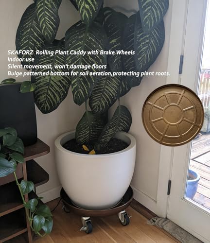 Rolling Planter Caddy(570lbs Capacity), Heavy Duty Metal Plant Stand with Brake Wheels Plant Dolly Mover Plant Pot Tray Saucer for Indoor Outdoor 20Inches Copper
