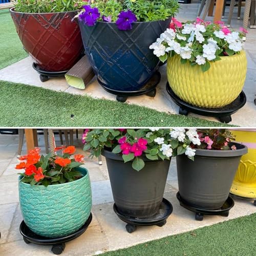 12 Packs Plant Caddy with Wheels 11.8" Plastic Rolling Plant Dolly Coasters Heavy-duty Wheeled Planter Mover Rollers Indoor Outdoor Wheeled Flower Pot Base Saucers with Casters, Black