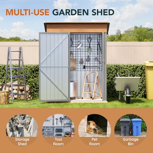 5x3FT Outdoor Storage Shed with Floor Frame,Matte Gray
