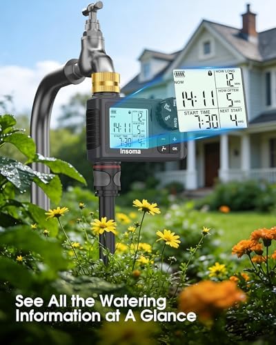 Water Timer for Garden Hose with Brass Inlet & Outlet, 1 Outlet Sprinkler Timer with Auto/Manual/Rain Delay Mode, Large LCD Display, Easy Programming Hose Timers for Lawn Garden Yard Vacation Watering