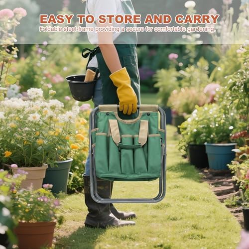Folding Gardening Stool with Detachable Storage Tote Bag, Gardening Tools Set Organizer for Fishing Outdoor Sports Hiking Camping Garden, Gardening Gifts for Mom/Dad and Gardeners