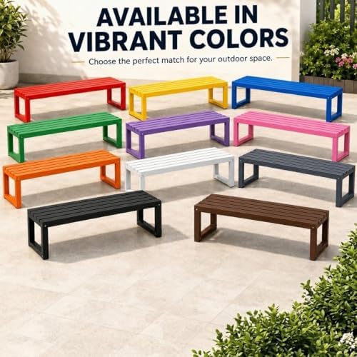 Patio Bench, Backless Garden Bench, Potting Benches for Outside 3.3FT 3.93FT 4.9FT 5.9FT Weatherproof Pool Porch Benches Outdoor Garden, Easy Assembly(Red,5.9FT)