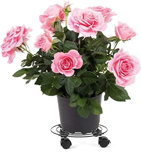 ZOENHOU 4 PCS 10.6 Inches Round Plant Caddy with Wheels, Metal Rolling Plant Stand Dolly Base for Indoor Outdoor Patio Garden, Black