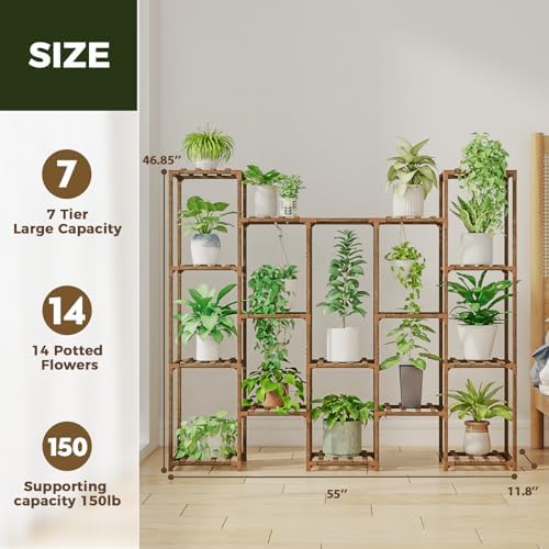 Bamworld Large Hanging Plant Stand Indoor Tall Plant Shelf Outdoor 14 Pots