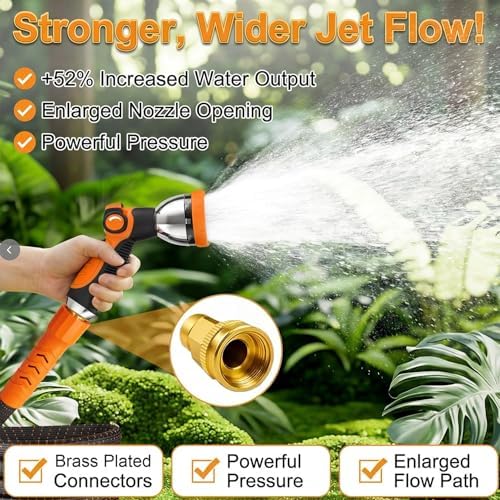 100FT Flexible Garden Hose & 10Modes Nozzle,Lightweight Water Hose,Kink-Free,All-Weather 3/4 in. Hose for RV,Boat,Car Wash,Garden,Yard,Camper,Outdoor (100Ft,Orange-Black)