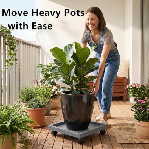 13 Inch Square Rolling Plant Caddy Saucer with Wheels, Heavy Duty Wheeled Planter Stand for Potted Plant, Coaster Roller Base Tray with Casters, Flower Pot Dolly Holder for Indoor Outdoor
