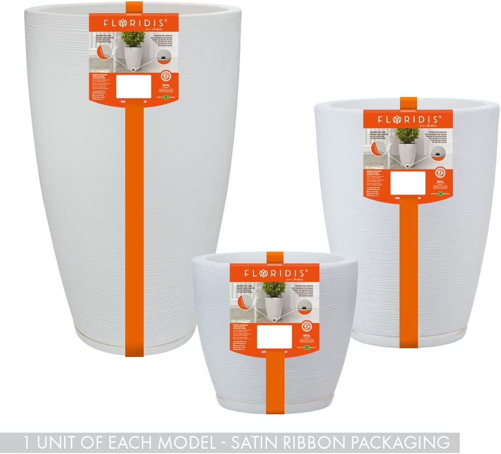 Floridis Planter, Set of 3, Outdoor/Indoor, Plastic Resin (White)