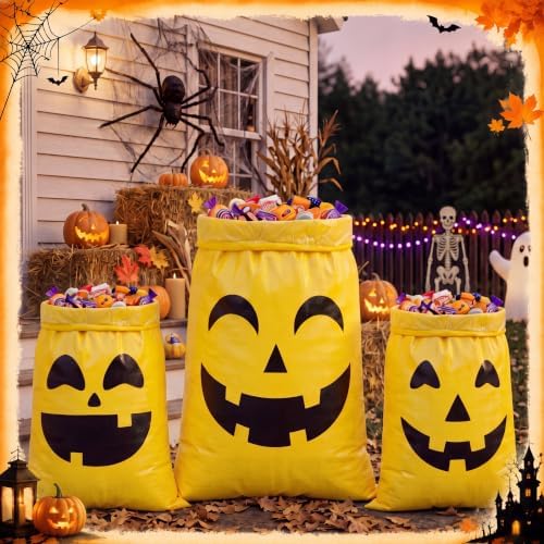 Pajean 3 Pcs Halloween Pumpkin Leaf Lawn Bags Reusable Woven Fall Yard
