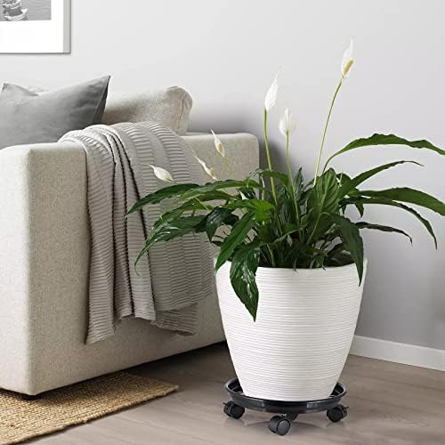 Skelang Plant Caddy, 11.8" Plant Stand, Round Plant Pallet Pot with Lock Wheels, Rolling Tray Planter Trolley Casters, Moving Plant Pot Saucer for Patio, Garden, Indoor, Pack of 3