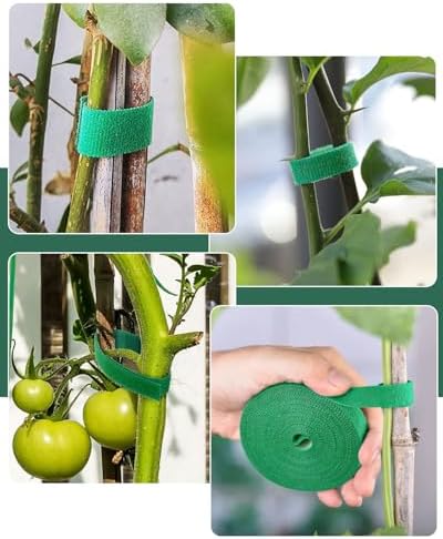 Plant Ties Garden Tape, Reusable Adjustable Plant Clips for Climbing Plants, Green Nylon Self Adhesive Plant Twist Tie Strap to Support Gardening Plants (65.6 FT)