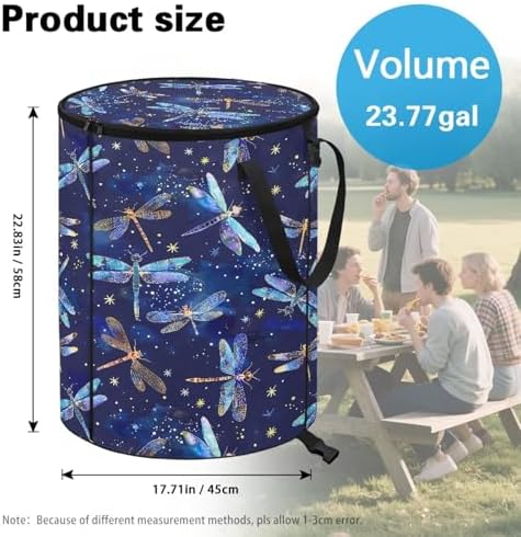 Blue Dragonflies Collapsible Outdoor Camping Trash Can Lawn Garden Leaf Bin Waster Bag with Lid and Handles 24 Gallon Large Capacity Foldable Yard Waster Bag