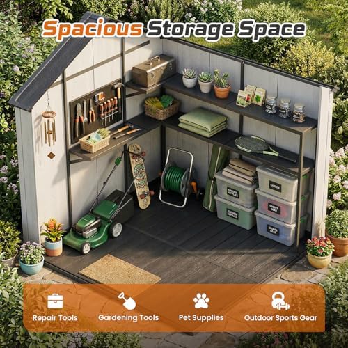 Jocoevol Heavy Duty Storage Shed, 8x8FT Resin Outdoor Shed for Backyard