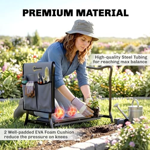 Outsunny Garden Kneeler and Seat with Tool Pouch, Gray