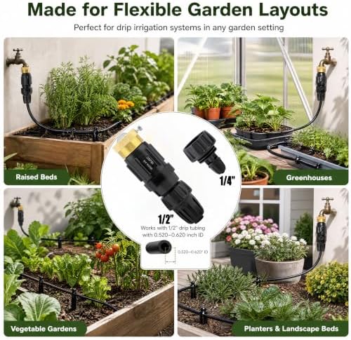Drip Irrigation Faucet Adapter Kit, 25 PSI, 1/2 & 1/4 Inch Tubing, 1 Pack