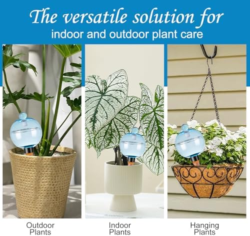 6 Pack Self Watering Globes 17oz Large Plant Watering Globes Top Fill, Self Water Planter Insert Indoor/Outdoor Plastic Water Bulbs Slow Release Terracotta for Plants, Blue
