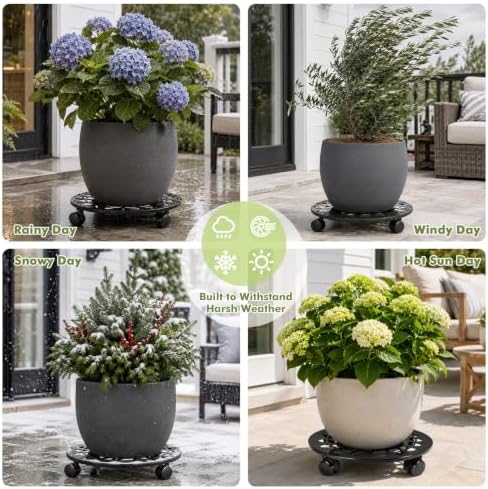 1 Pack 12 Inch Metal Plant Caddy with Wheels Heavy-Duty Rolling Plant Stand Lockable Wheels Plant Roller Base for Indoor Planters Outdoor Flower Pot Mover Rollers Plant Dolly Plant Coasters Trolley