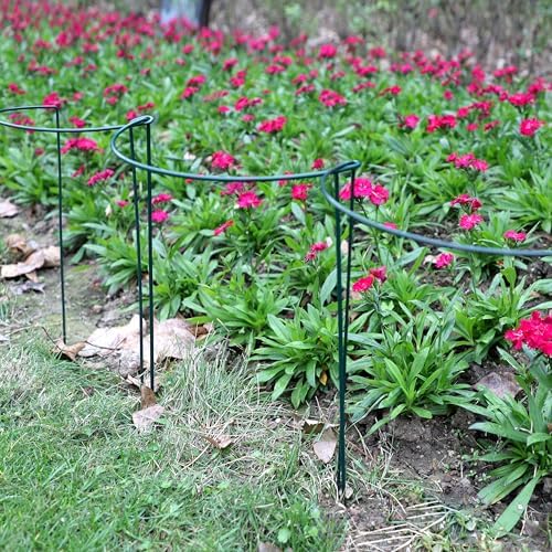 TCBWFY 10 Pack Garden Plant Support Stakes,10" Widex16 High Heavy Duty Interlinked Half Round Peony Support Ring Cage for Indoor Outdoor Plants,Plant Supports for Peony,Tomato,Hydrangea,Rose