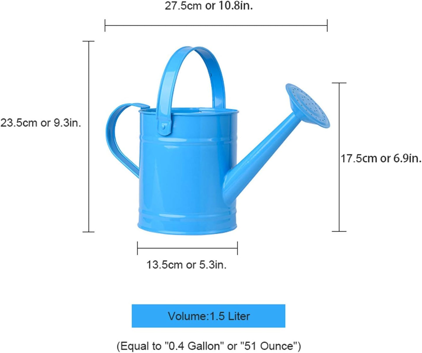 Sungmor 1.5 Liter Small Bright Blue Watering Can for Indoor Outdoor Plants, Cute Little Kids Gardening Watering Cans, Lightweight Portable Metal Watering Can, Anti-Rust Pretty Bucket Watering Device