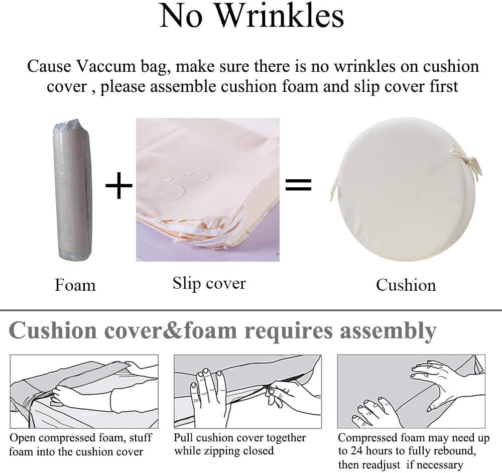 15 x 15 Inch Round Cushions for Outdoor Furniture Non-Slip Waterproof Patio Bistro Chair Cushion with Ties Bar Stool Seat Cushion for Kitchen Chairs Set of 2, Beige