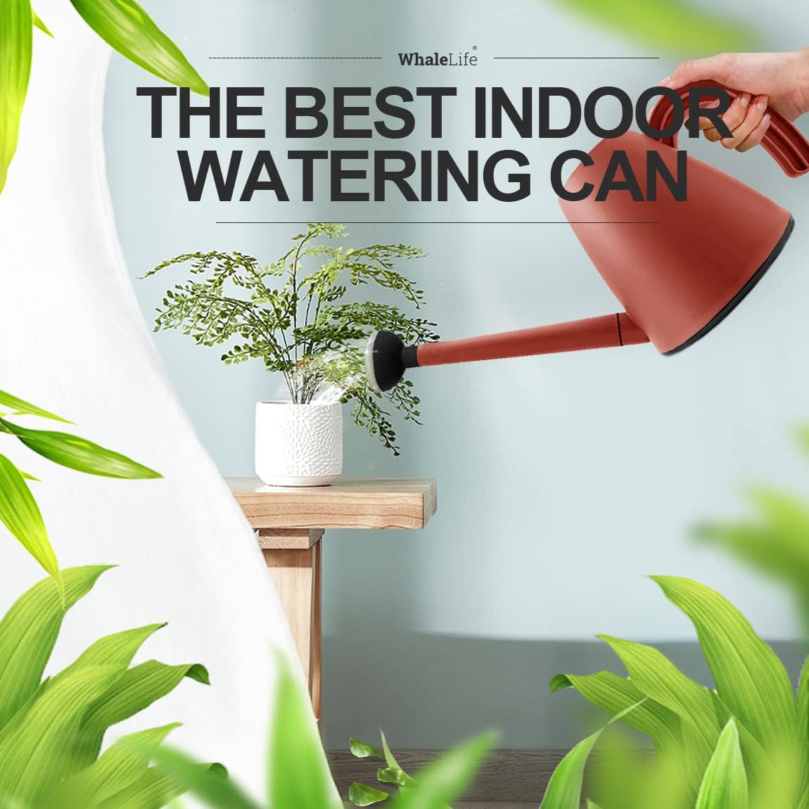 WhaleLife Indoor Watering Can for House Bonsai Plants (2.0L, Terra-Cotta Red)