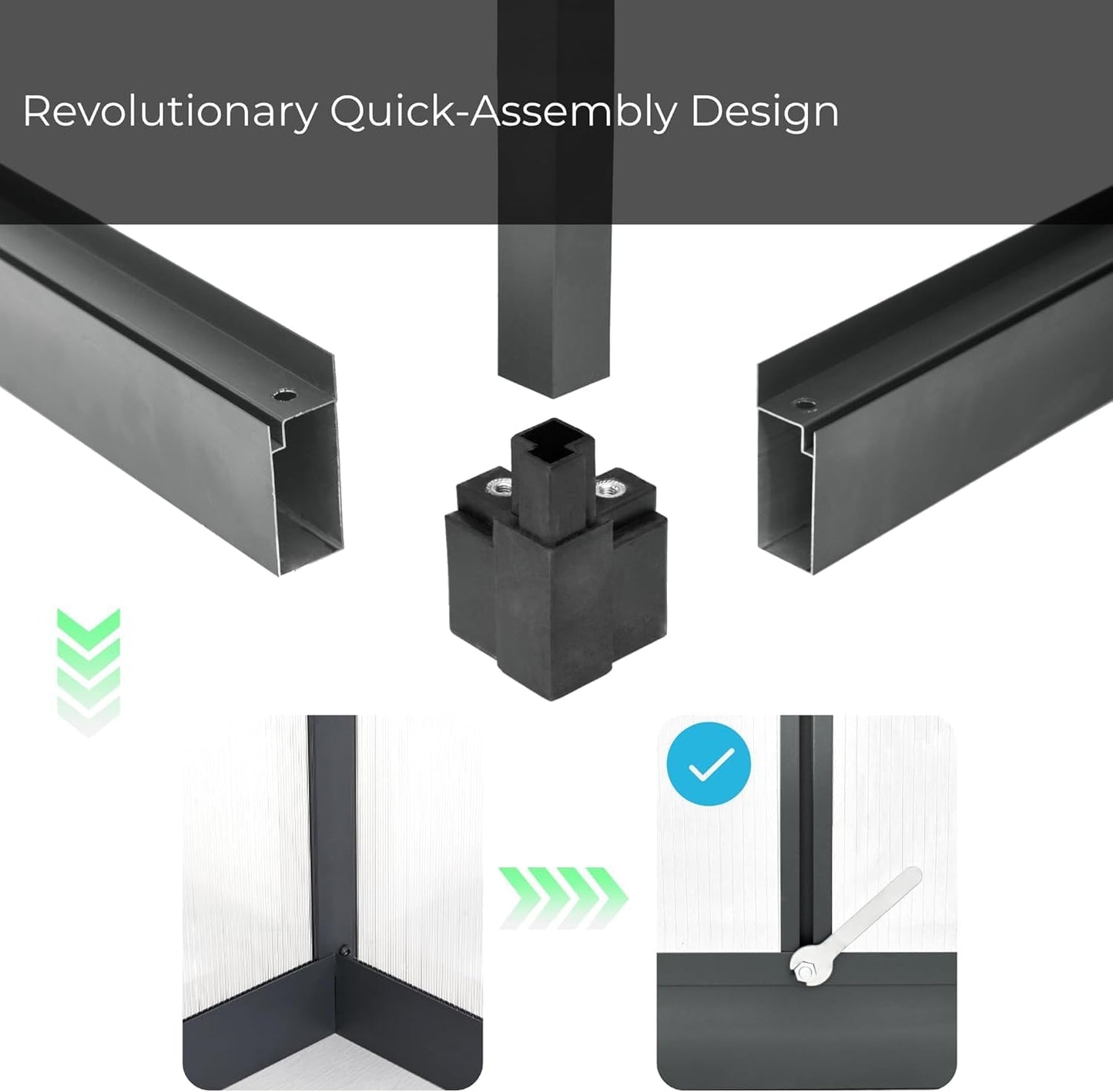6 x 8 FT Aluminum Greenhouse for Outdoors, Polycarbonate Walk-in Greenhouse with Quick Setup Structure and Adjustable Roof Vent, Dark Gray
