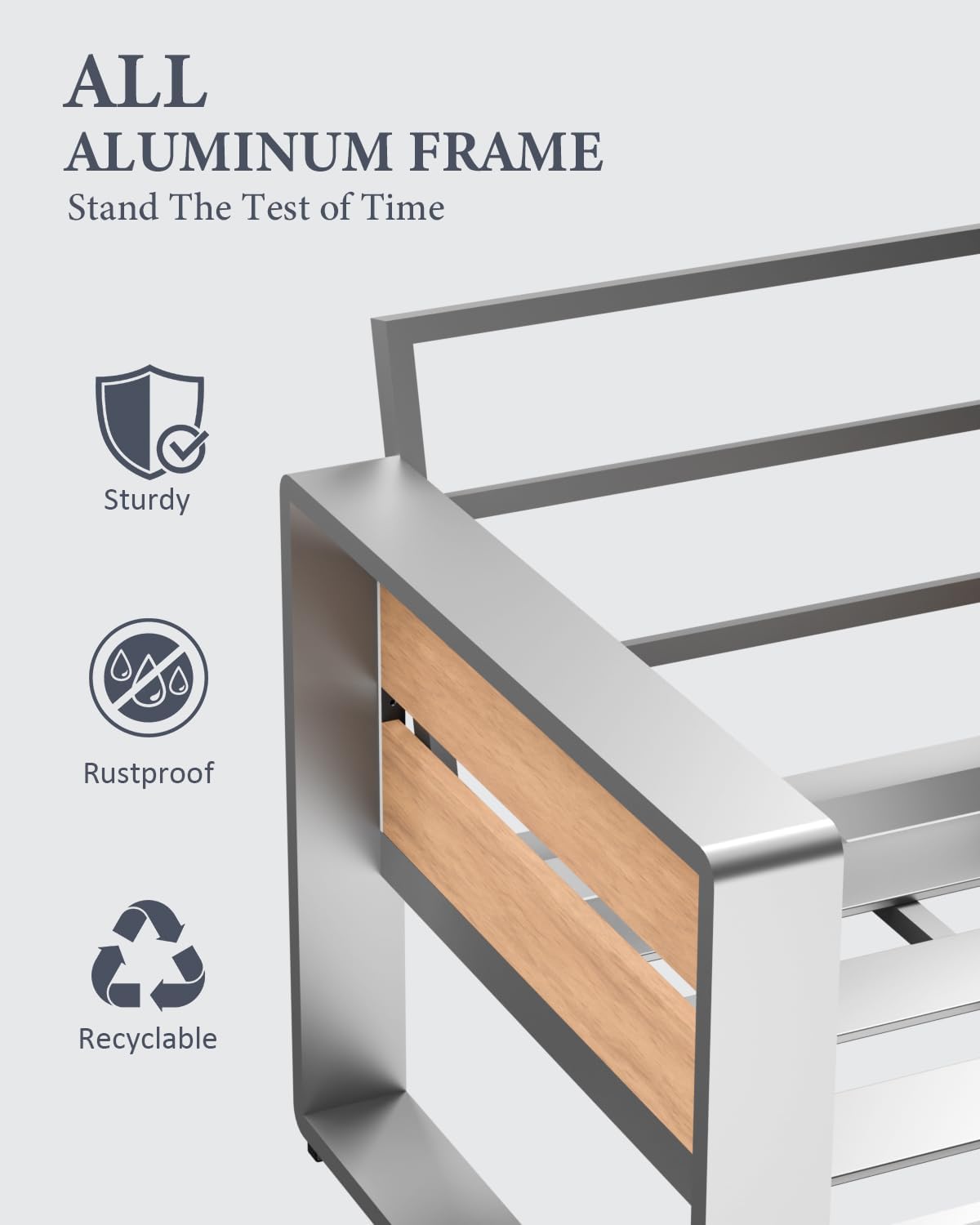 ZANDOR Aluminum Outdoor Patio Conversation Furniture Set, 5 PCS Metal Modern Outside Sectional Lawn Furniture with Coffee Table & Washable Thick Cushions,Seating Sofa for Garden/Backyard/Porch Silver