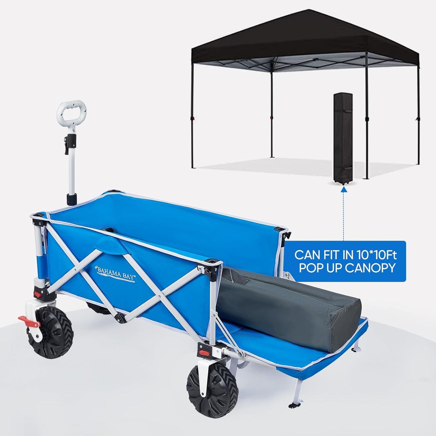 49" L Extra Long Beach Wagon with Tailgate,Big Wheels with Brake for Sand, Collapsible Utility Beach Cart Heavy Duty Folding Wagon,Ideal for Outdoor Sand Camping Garden Pet