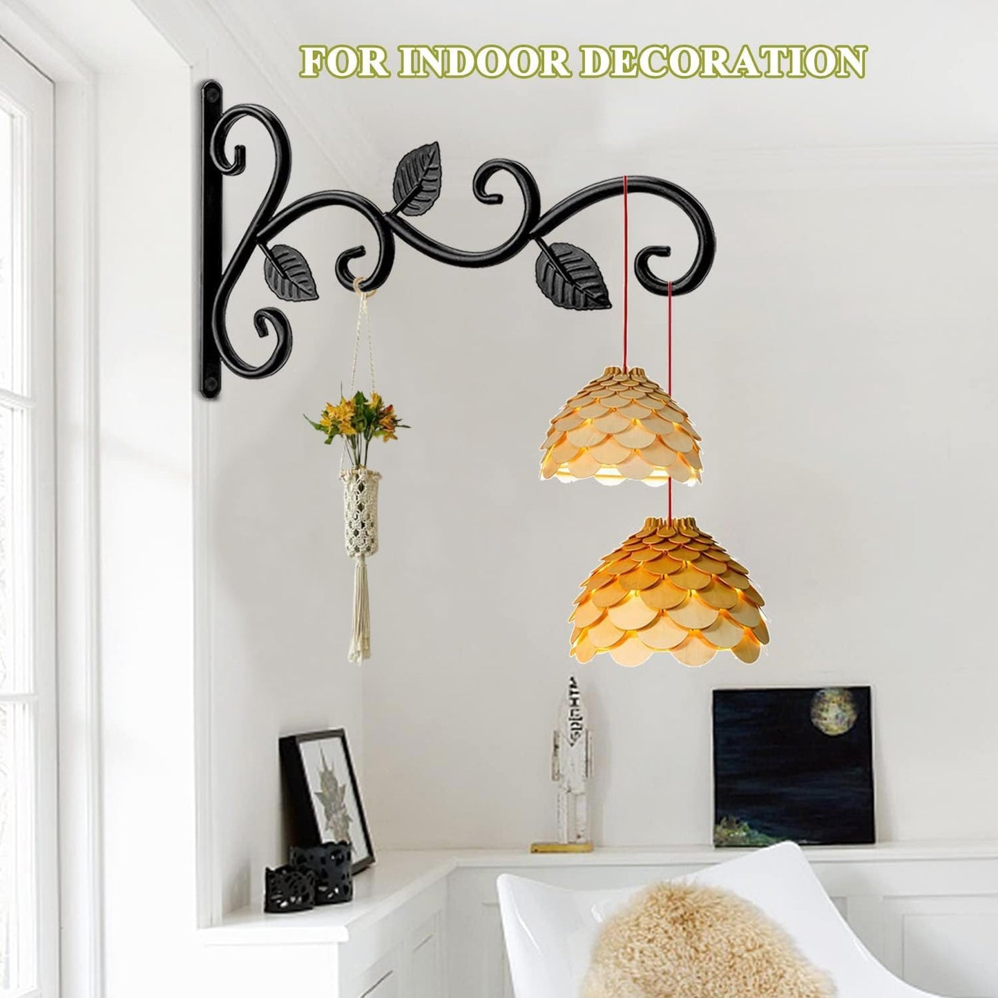 Fashion&cool 4 Pack Plant Hanging Bracket, Wall Mount Plant Hanger Outdoor Indoor, Decorative Hanging Plant Bracket Hooks for Planter Flower Bird Feeder Lanterns Wind Chimes with Screws